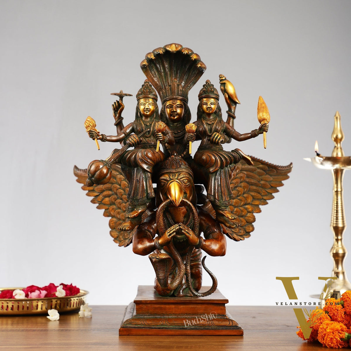 Lord Vishnu with Bhudevi and Sridevi on Garuda 18"