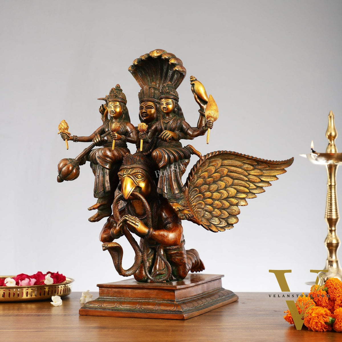 Lord Vishnu with Bhudevi and Sridevi on Garuda 18"