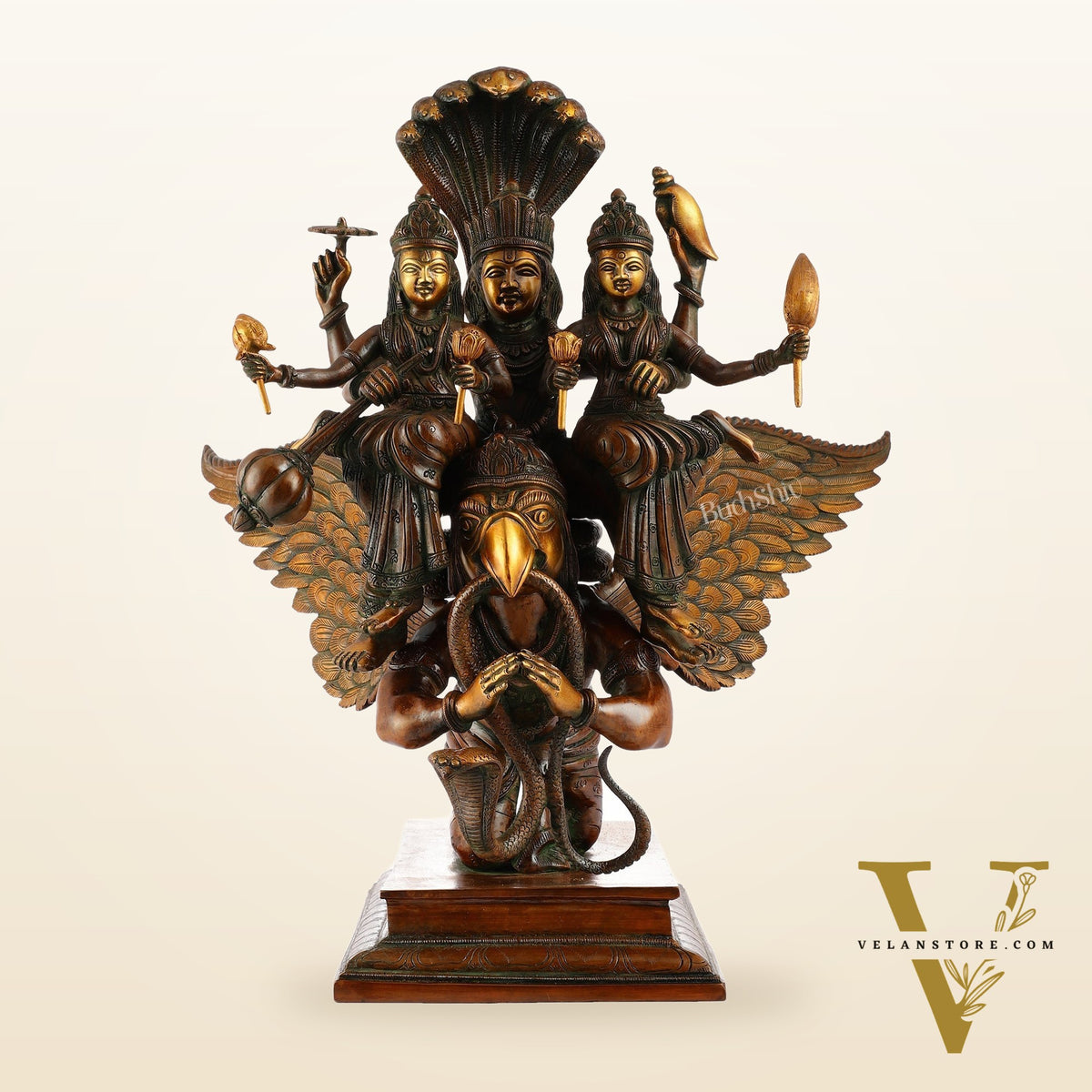 Lord Vishnu with Bhudevi and Sridevi on Garuda 18"