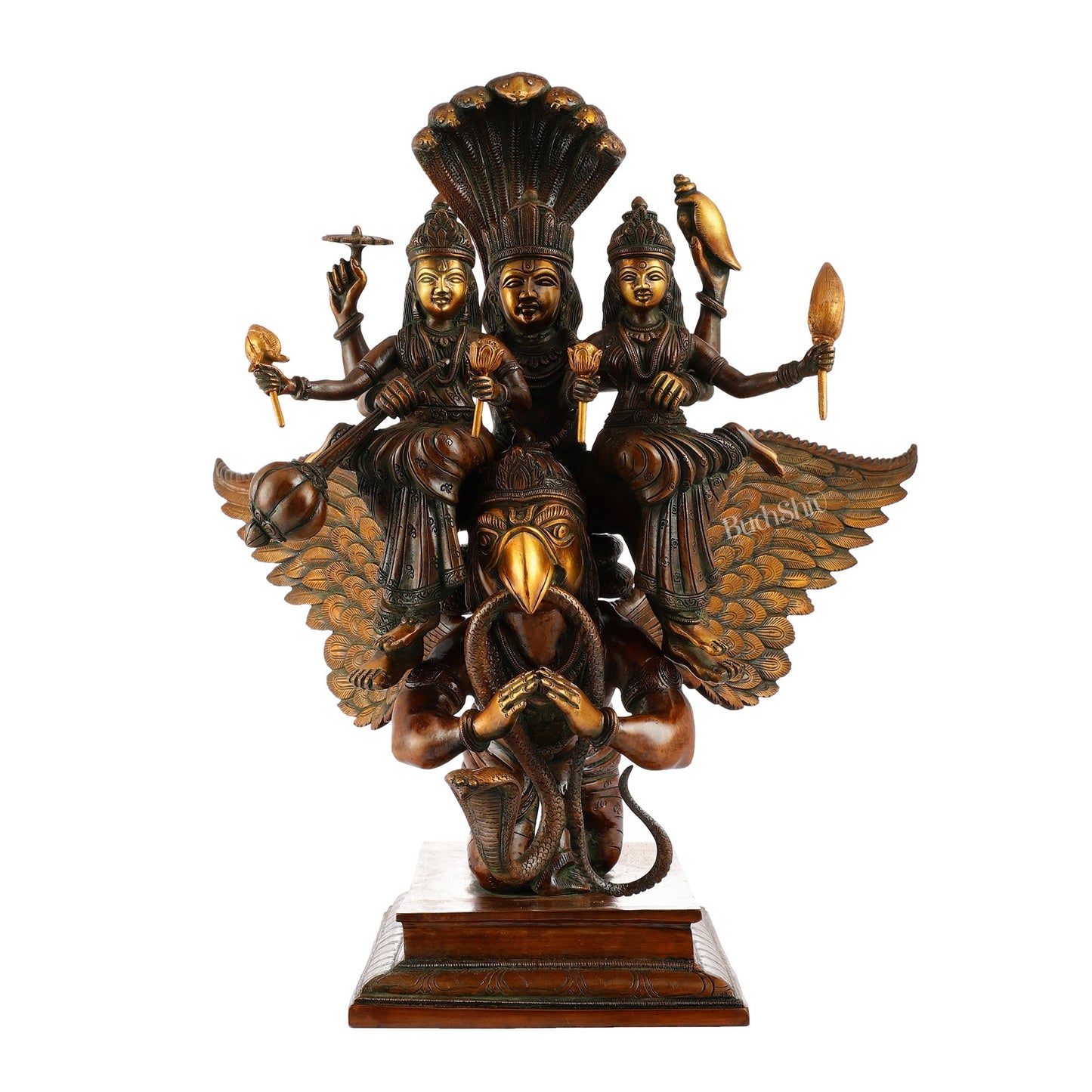 Lord Vishnu with Bhudevi and Sridevi on Garuda 18"