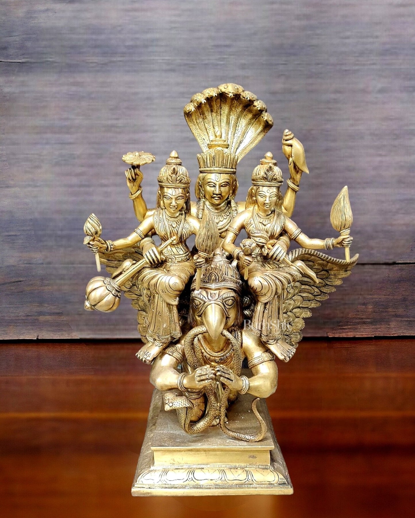 Lord Vishnu with Bhudevi and Sridevi on Garuda 18"