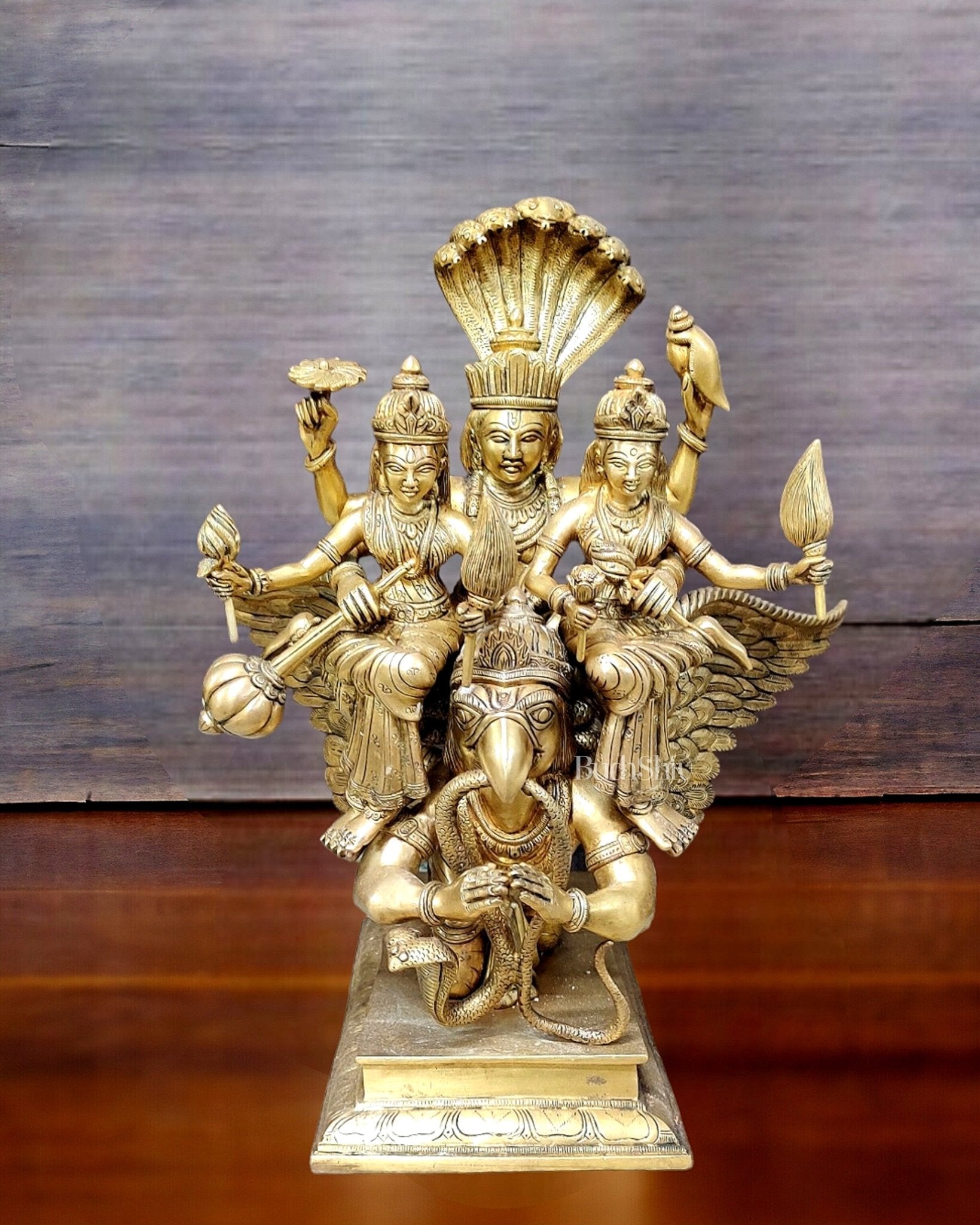 Lord Vishnu with Bhudevi and Sridevi on Garuda 18"