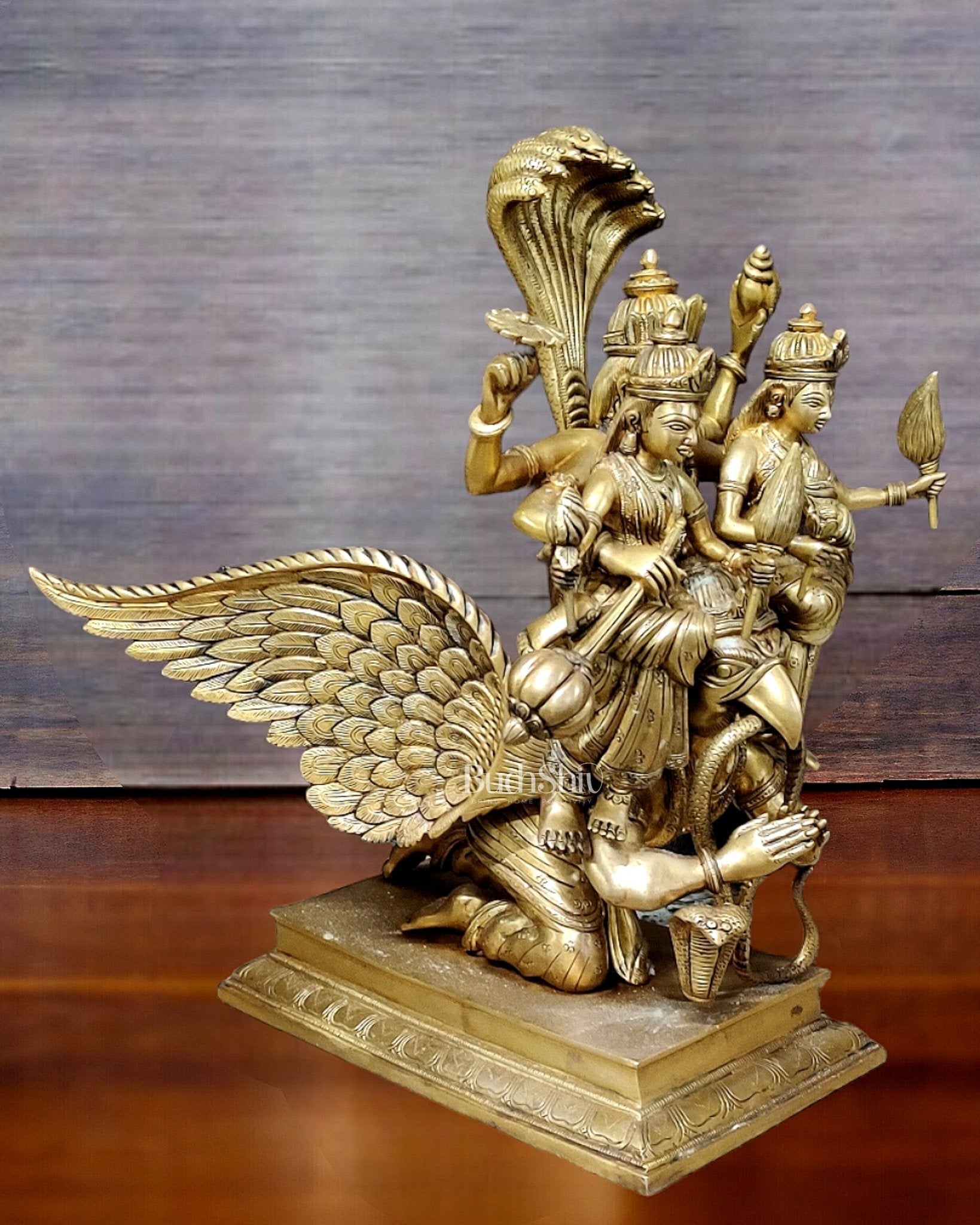 Lord Vishnu with Bhudevi and Sridevi on Garuda 18"