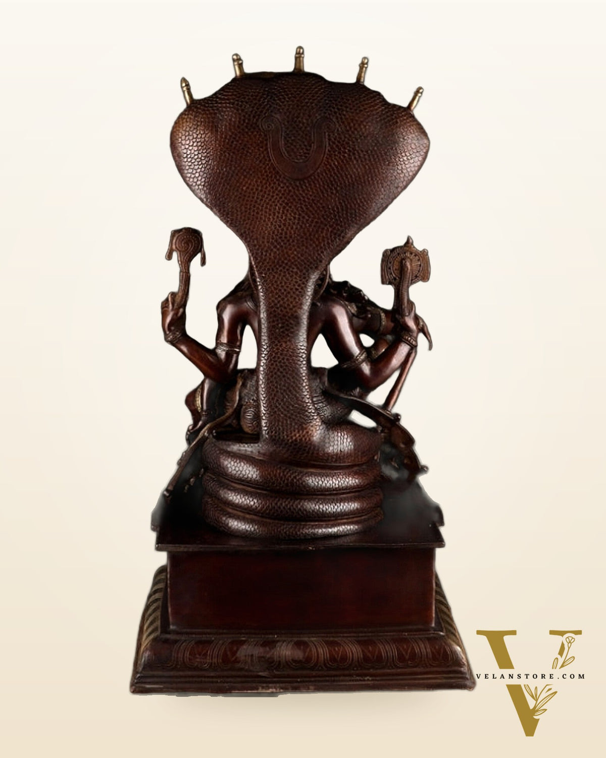 Lord Vishnu with sheshanaaga Brass statue large 30" Chola Brown