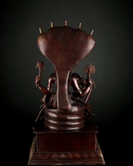 Lord Vishnu with sheshanaaga Brass statue large 30" Chola Brown