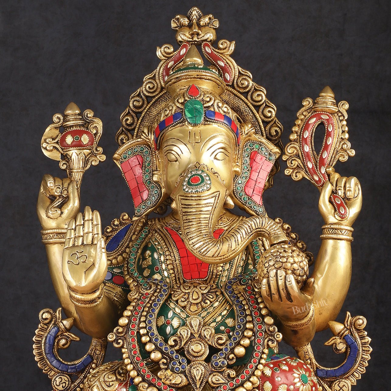 Lotus Ganesha Brass Idol 21 " enhanced carvings