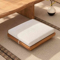 Japanese Style Solid Wood Tatami Tea Table Set with Cushioned Floor Chairs - Rectangular Wooden Low Table
