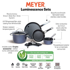 Meyer Luminescence Non-Stick 8pcs Cookware Set, Blue (Saucepan+Casserole/Biryani Pot+Frypan+Flat Tawa+Accessories)