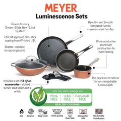 Meyer Luminescence Non-Stick 8pcs Set, Copper (Saucepan+Kadai+Frypan+Tawa+Accessories)