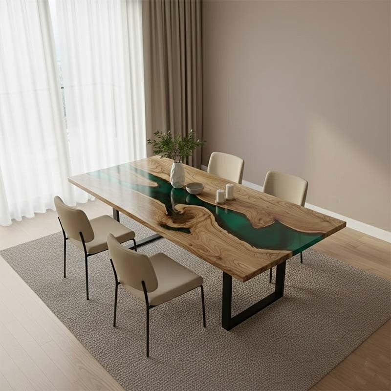 EmeraldGlow Epoxy Resin Dining Table