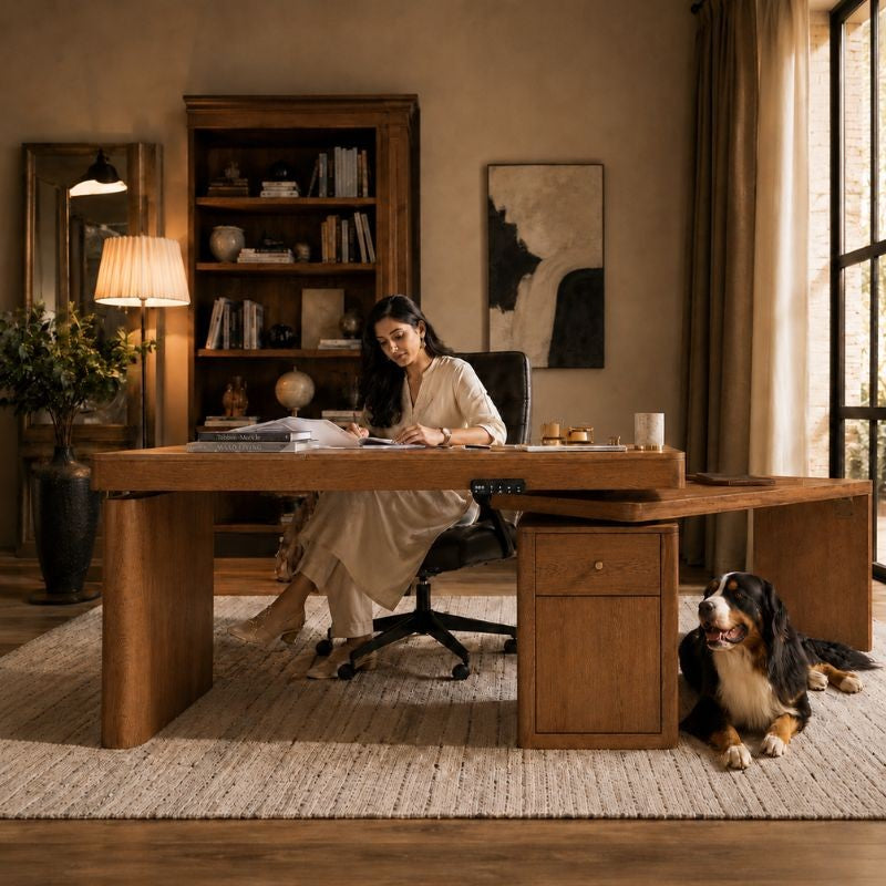 FlowFlex 360-Degree Rotating Electric Adjustable Standing Desk, Modern L shaped Executive Desk with Storage Cabinets