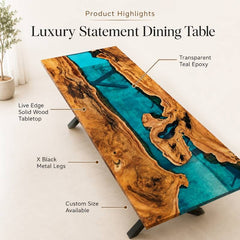 TealCanyon Live Edge Epoxy Resin River Dining Table