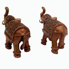 Handcrafted Copper Elephant Idol Pair | Tamra Gaja Hathi Yanai Ane Statue | Airavata Gajraj Figurine | Vastu Feng Shui Showpiece & Gift,Gold, 1 Inch, 1 Piece