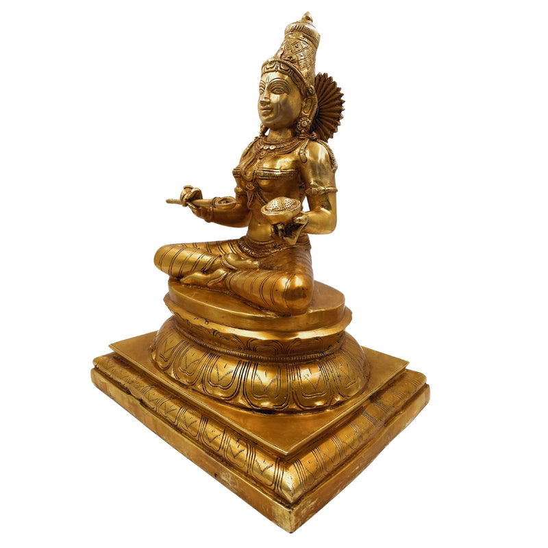 Handcrafted Brass Annapurna Devi Idol – Kashi Annapoorna Mata | Anna Lakshmi Murti for Temple, Home & Puja Décor,Gold, 17.5 Inch, 1 Piece