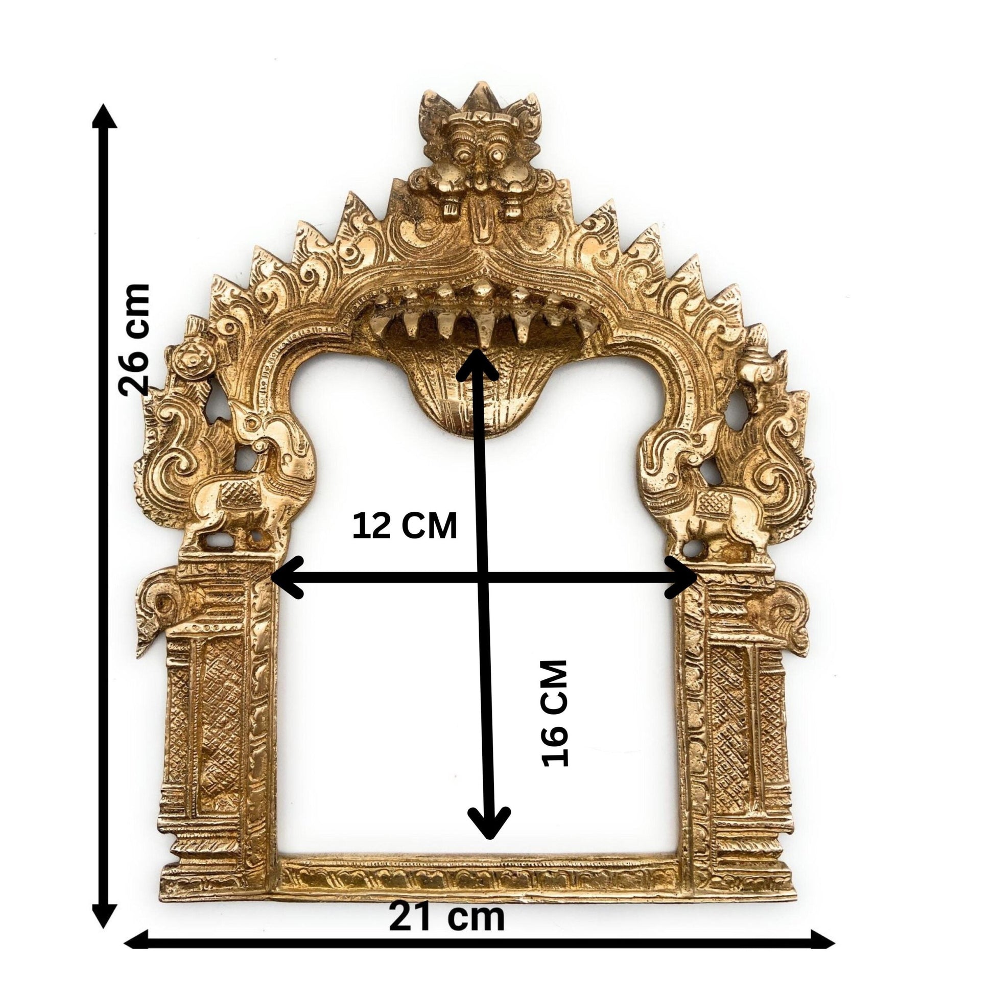 Bhunes Brass Traditional Prabhavali Arch Frame, Wall Hanging Prabhawali for Home Temple Decor | Prabhaval for Deity Idol | Kirtimukha Brass Backdrop, Gold, 10.5 Inch, 1 Piece