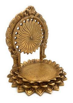Handcrafted Brass Pooja Chowki Peetha Bajot Sinhasan, Puja Pat Peetam Aasan Mandap Platform for Home Mandir & Temple Decor,Gold, 9 Inch, 1 Piece
