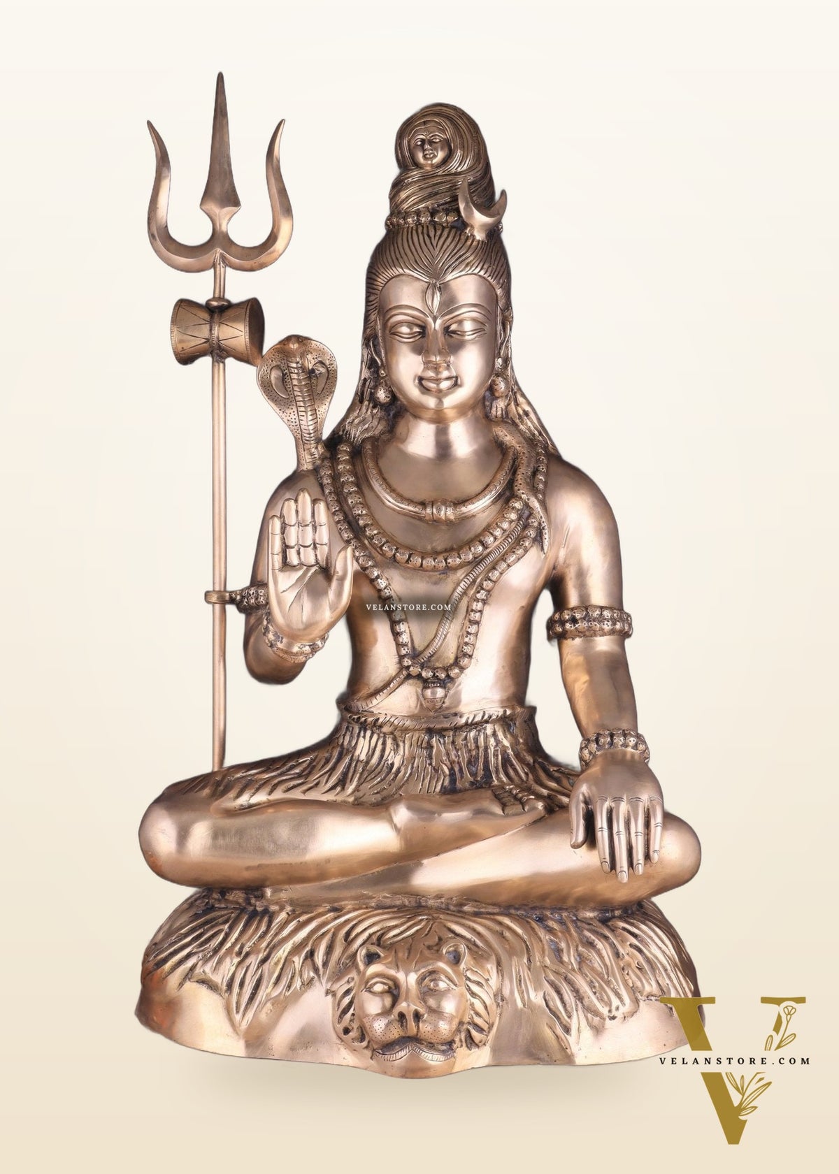 Magnificent Brass Lord Shiva Statue in Dhayana Aashirwaad Mudra, 35 Inches
