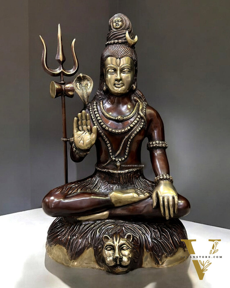 Magnificent Brass Lord Shiva Statue in Dhyana Aashirwaad Mudra - 35 Inch