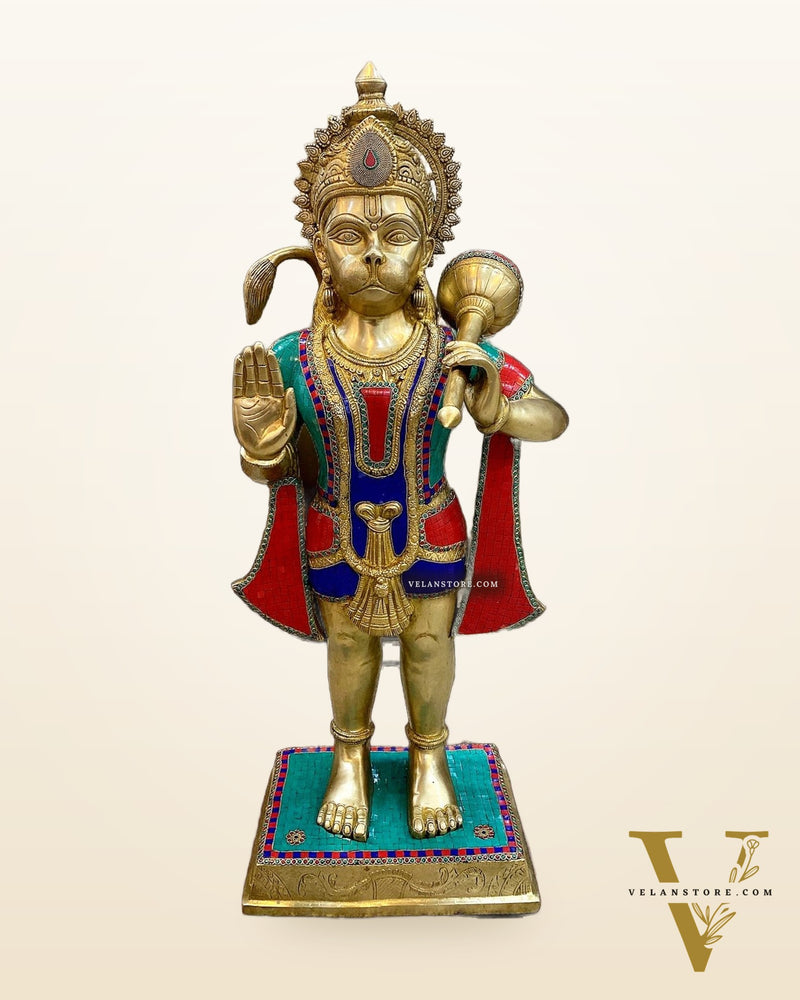 Magnificent Handcrafted Pure Brass Standing Hanuman Ji Statue - 36 Inches
