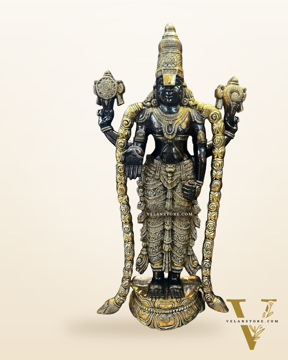 Magnificent Pure Brass Large Tirupati Balaji Statue 60"