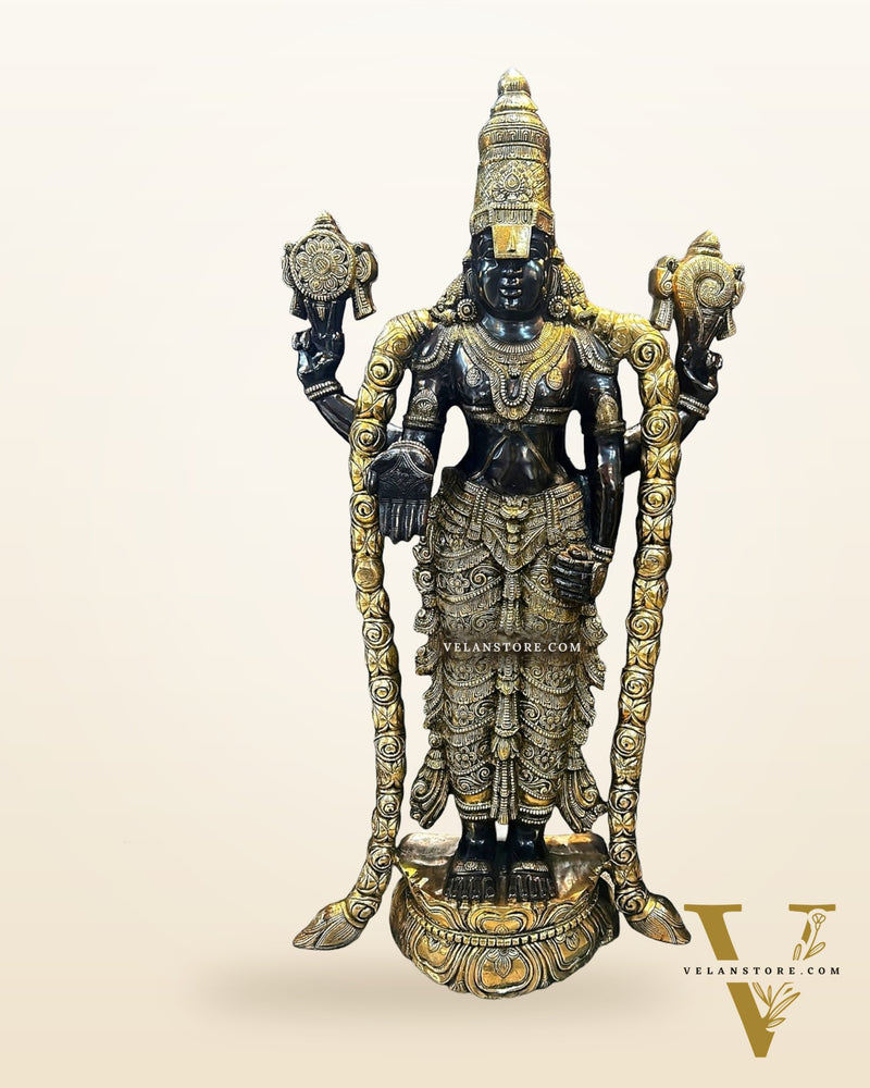 Magnificent Pure Brass Large Tirupati Balaji Statue 60"
