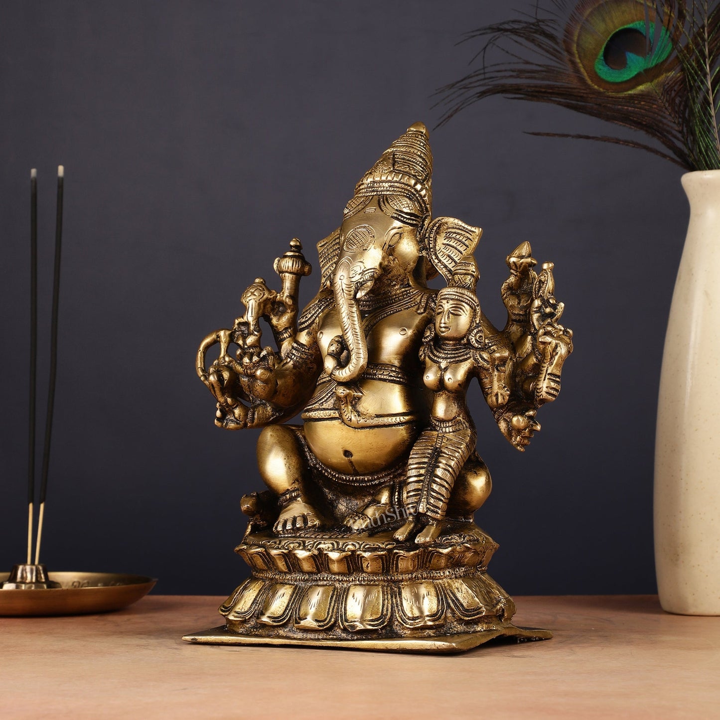 Maha Ganapati uchista Shakti Ganesha Brass Statue 9"