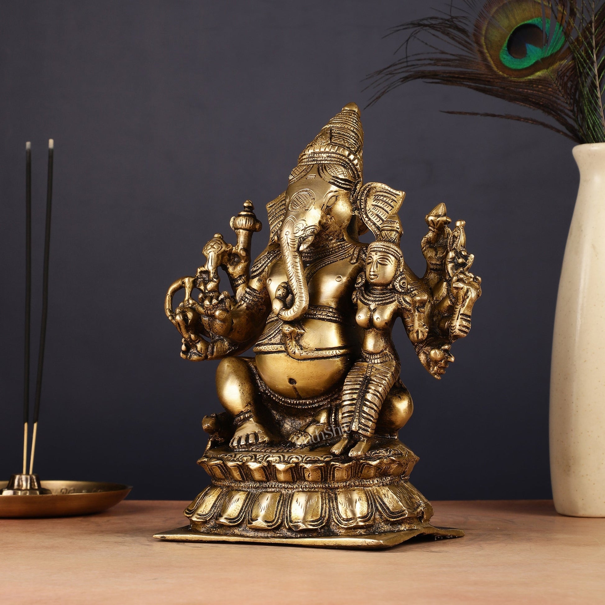 Maha Ganapati uchista Shakti Ganesha Brass Statue 9"