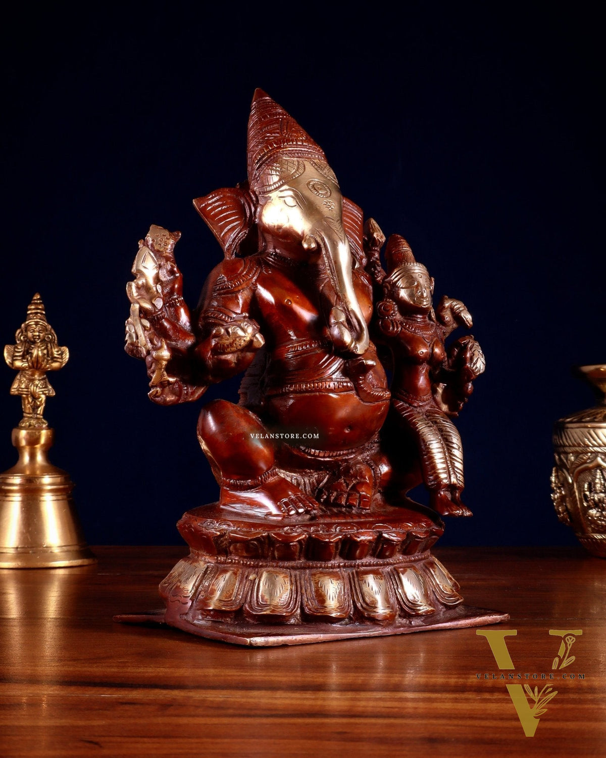 Maha Ganapati uchishta Ganesha Brass Statue 9" double chola