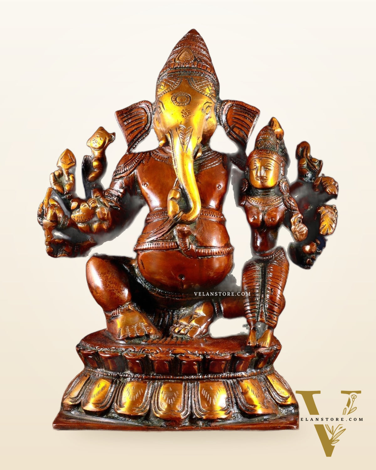 Maha Ganapati uchista Shakti Ganesha Brass Statue 9" dual tone