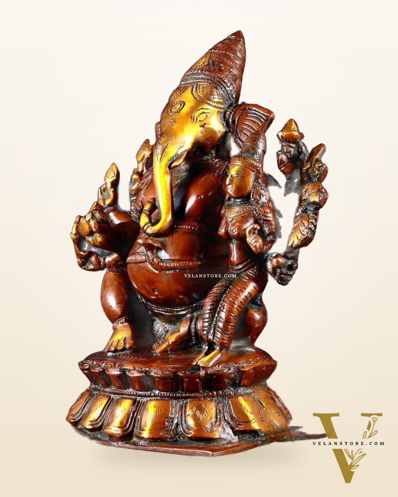 Maha Ganapati uchista Shakti Ganesha Brass Statue 9" dual tone