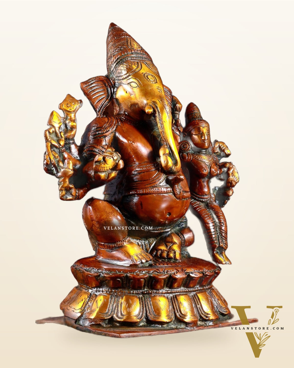Maha Ganapati uchista Shakti Ganesha Brass Statue 9" dual tone