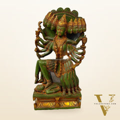 Mahakali Brass Statue Idol with 10 Heads - 15 Inch, Sand finish