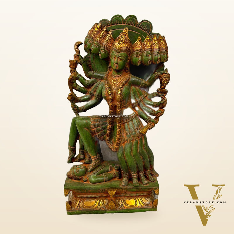 Mahakali Brass Statue Idol with 10 Heads - 15 Inch, Sand finish