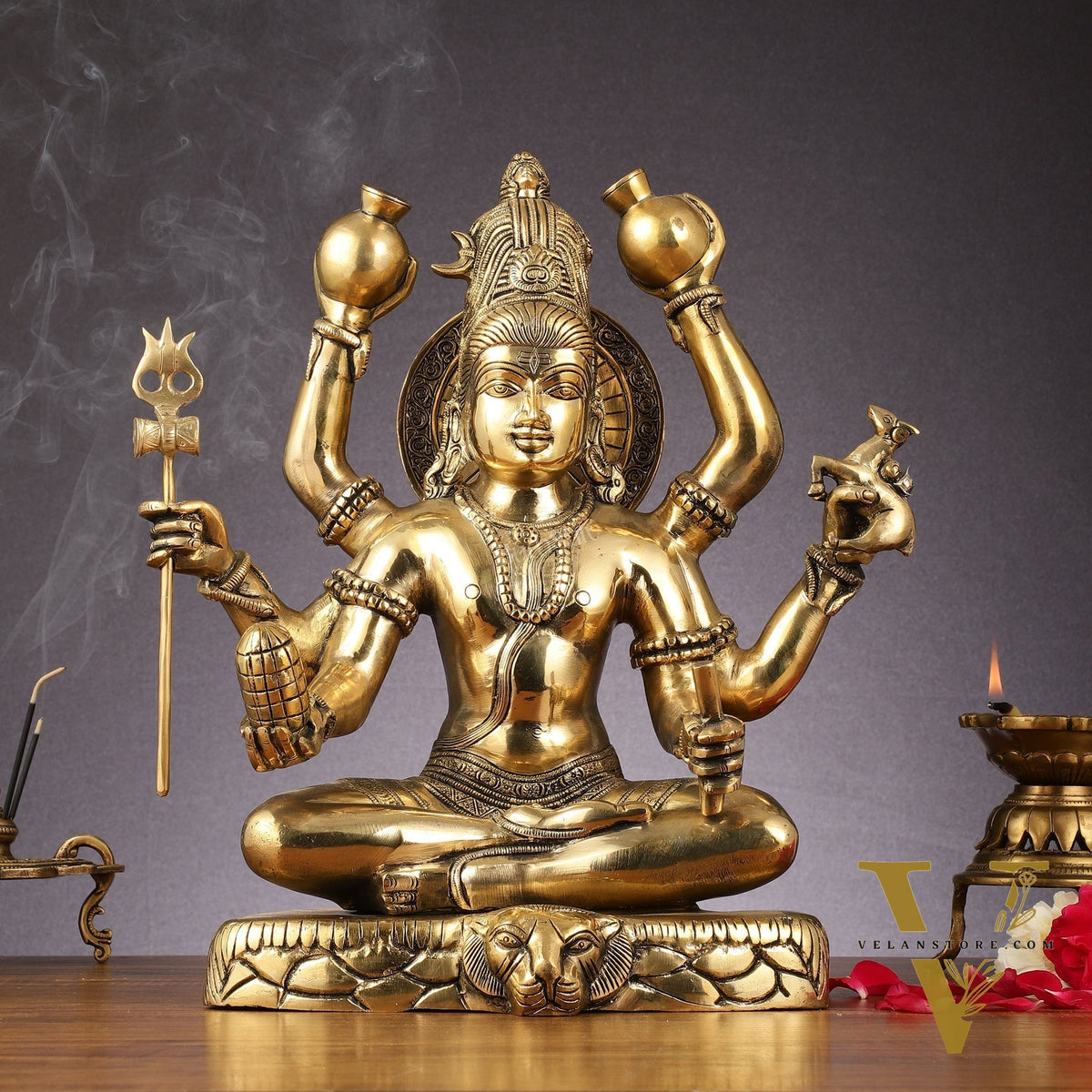 Mahamrityunjaya with six arms Pure Brass Superfine Shiva Statue 14 inch