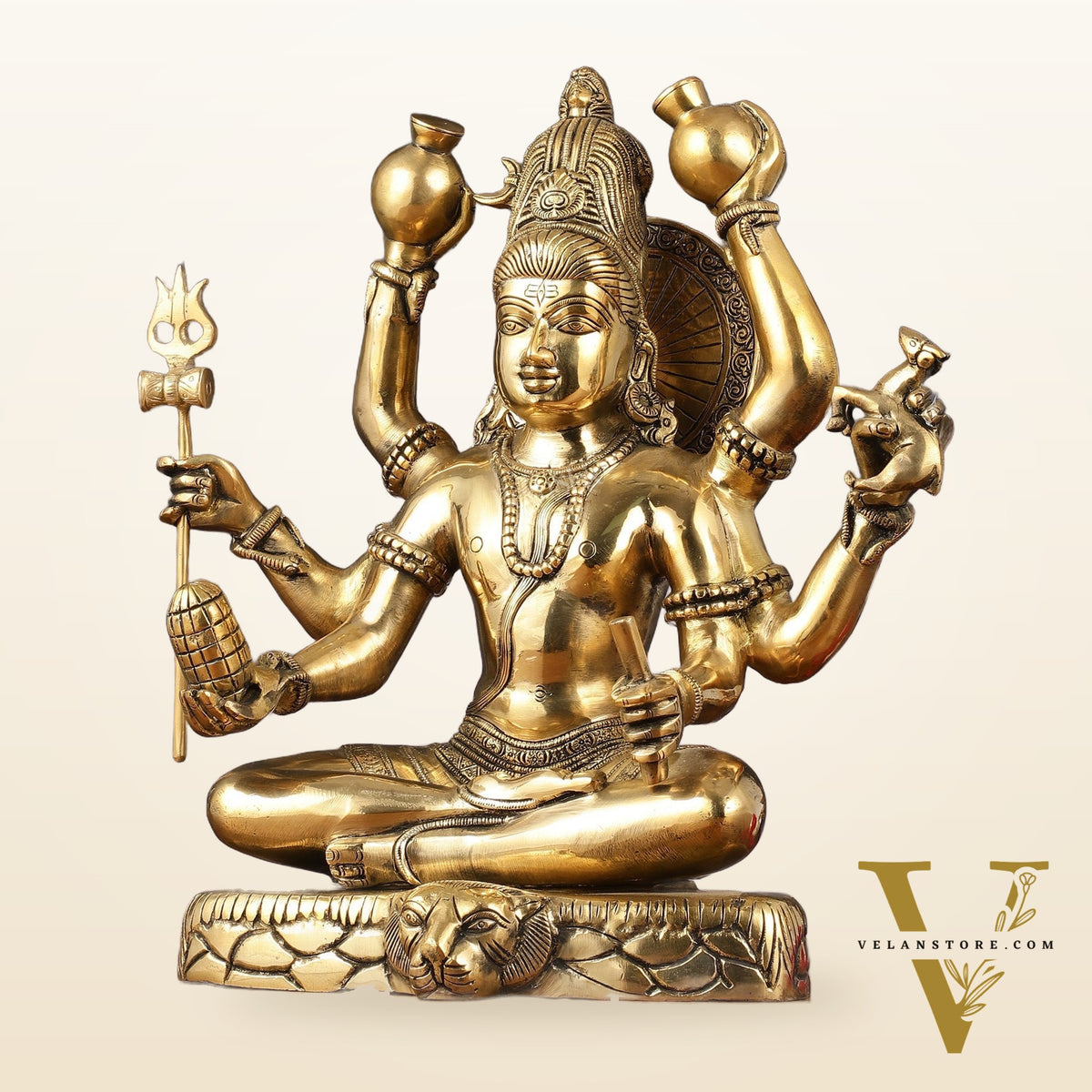 Mahamrityunjaya with six arms Pure Brass Superfine Shiva Statue 14 inch