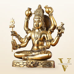 Mahamrityunjaya with six arms Pure Brass Superfine Shiva Statue 14 inch