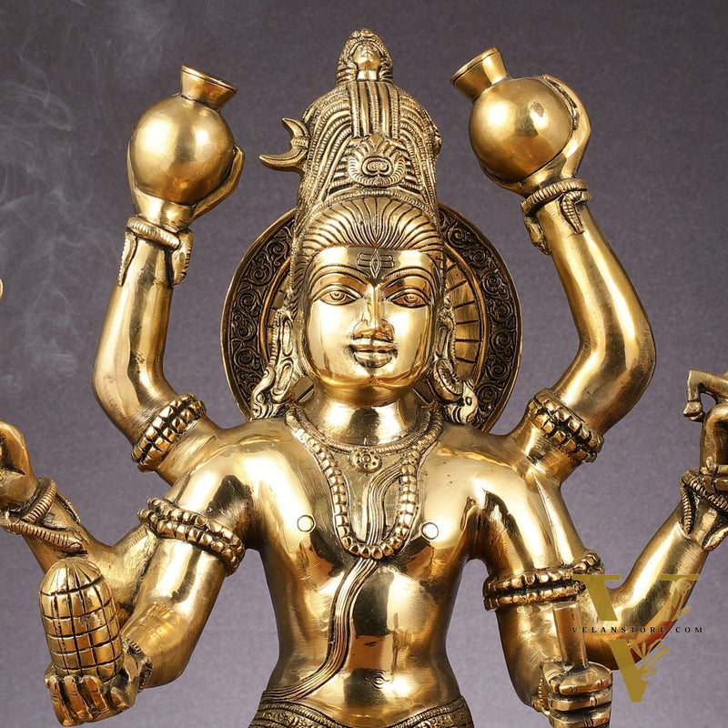Mahamrityunjaya with six arms Pure Brass Superfine Shiva Statue 14 inch