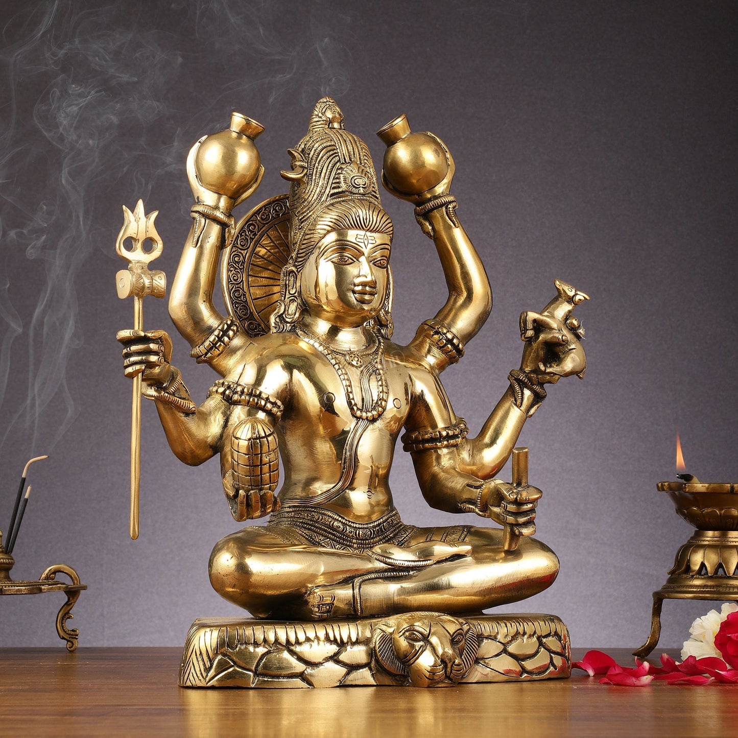 Mahamrityunjaya with six arms Pure Brass Superfine Shiva Statue 14 inch