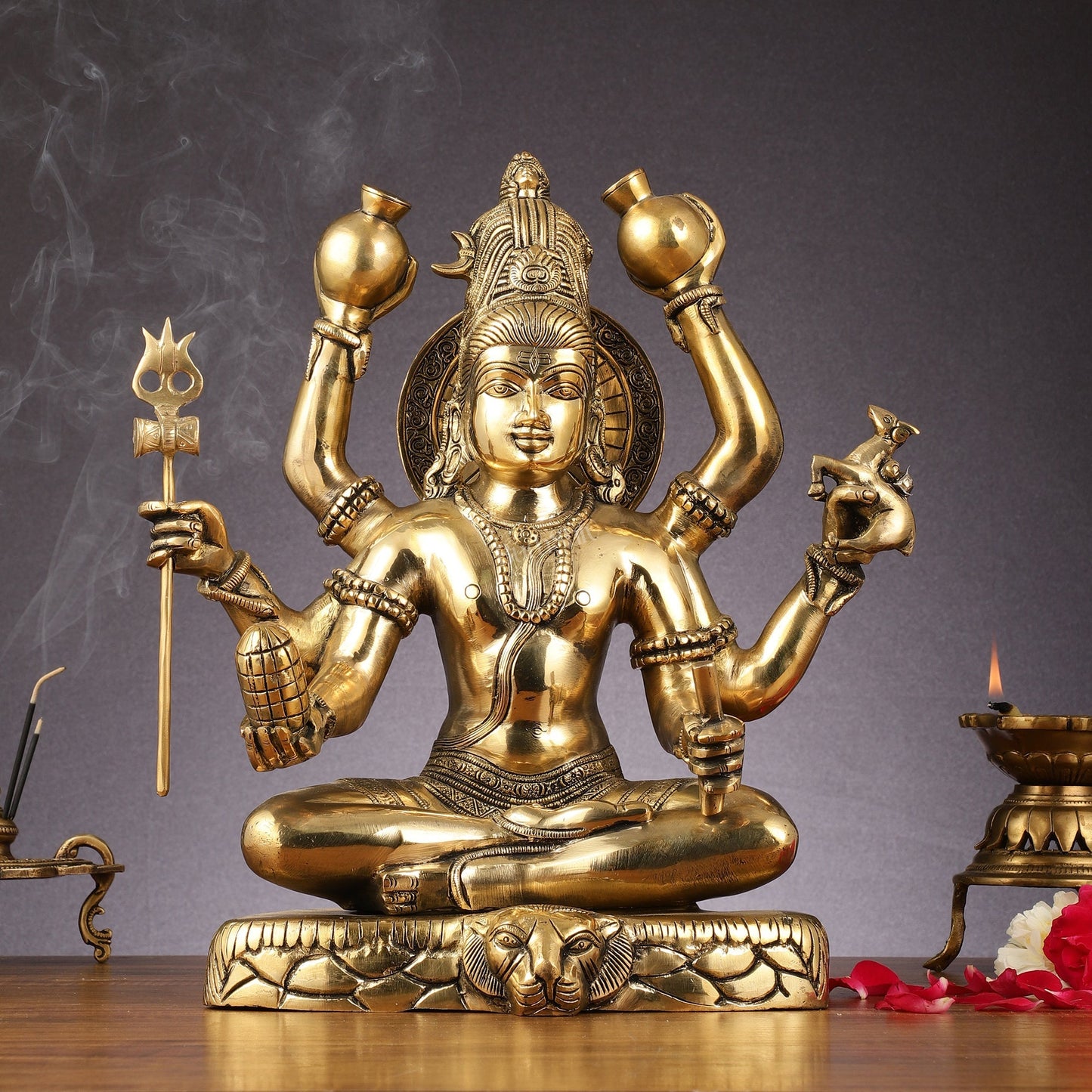Mahamrityunjaya with six arms Pure Brass Superfine Shiva Statue 14 inch