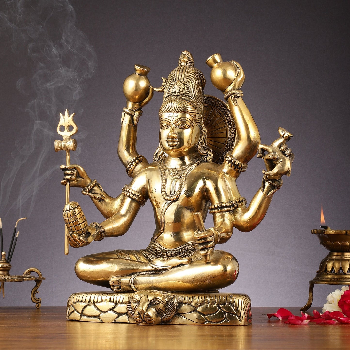 Mahamrityunjaya with six arms Pure Brass Superfine Shiva Statue 14 inch