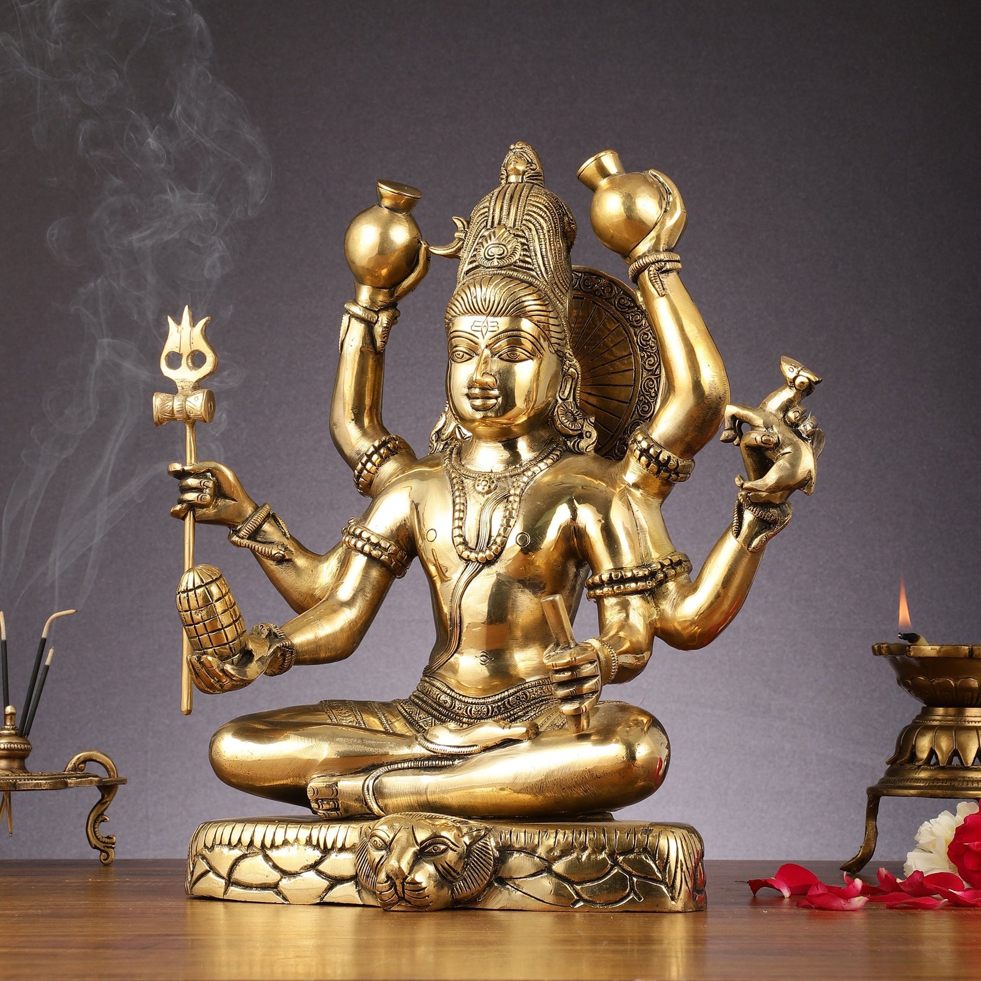 Mahamrityunjaya with six arms Pure Brass Superfine Shiva Statue 14 inch
