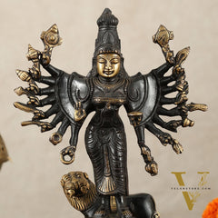 Mahisasur Mardini Durga Brass Idol 10" black gold