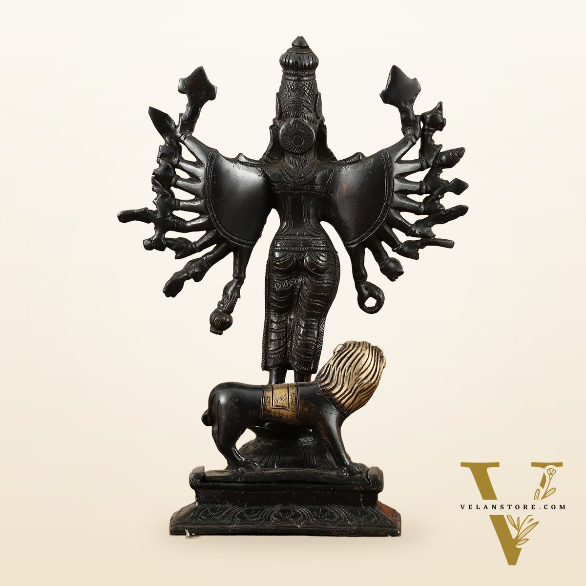 Mahisasur Mardini Durga Brass Idol 10" black gold