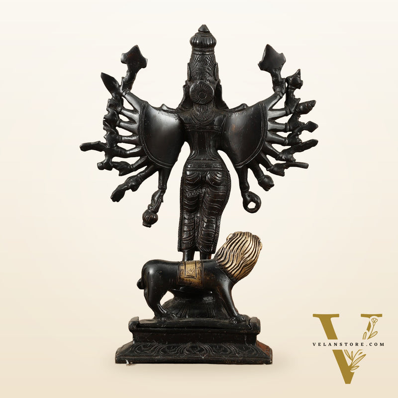 Mahisasur Mardini Durga Brass Idol 10" black gold