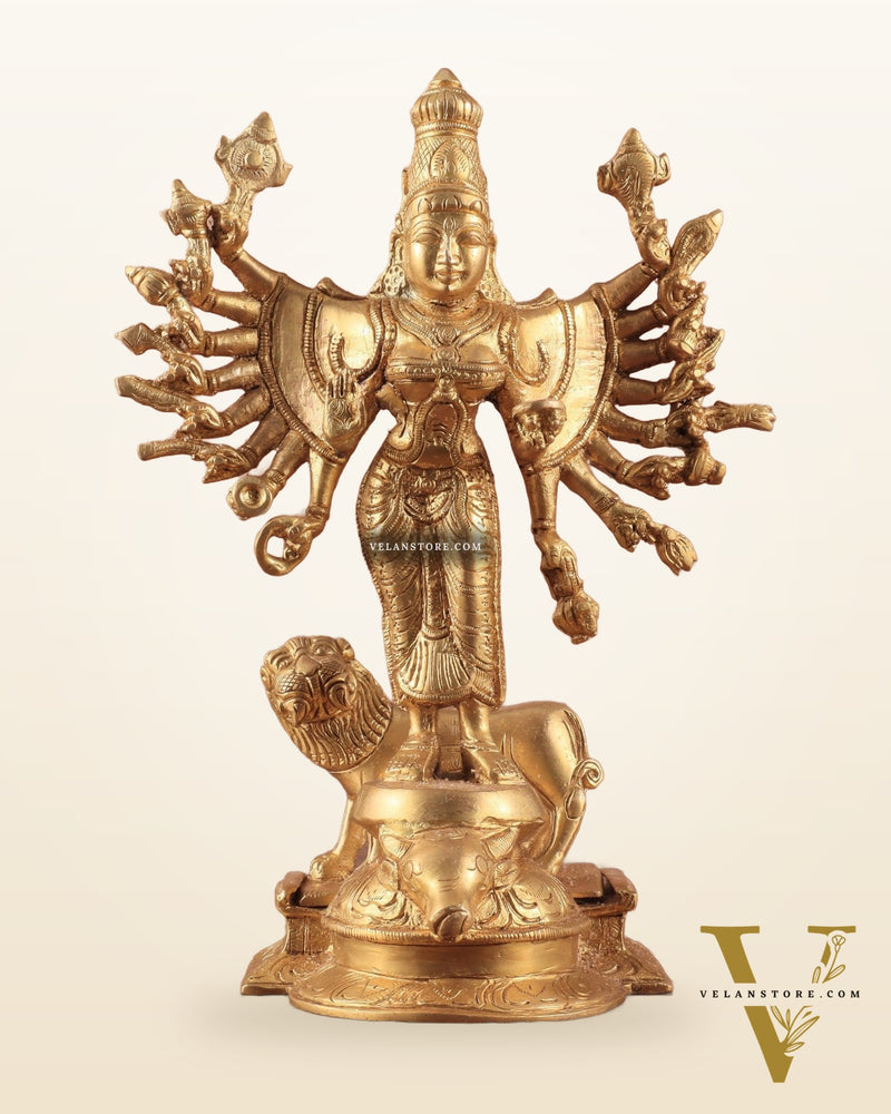 Mahisasur Mardini Durga Brass Idol 10" enhanced carvings