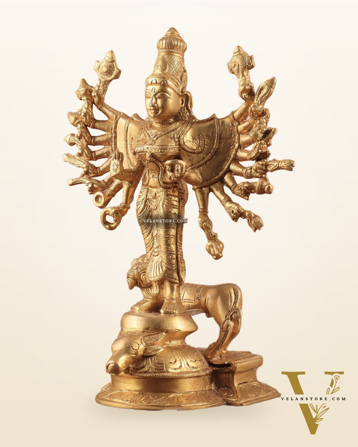 Mahisasur Mardini Durga Brass Idol 10" enhanced carvings