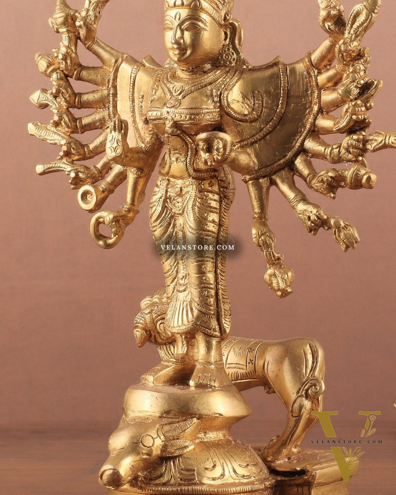Mahisasur Mardini Durga Brass Idol 10" enhanced carvings