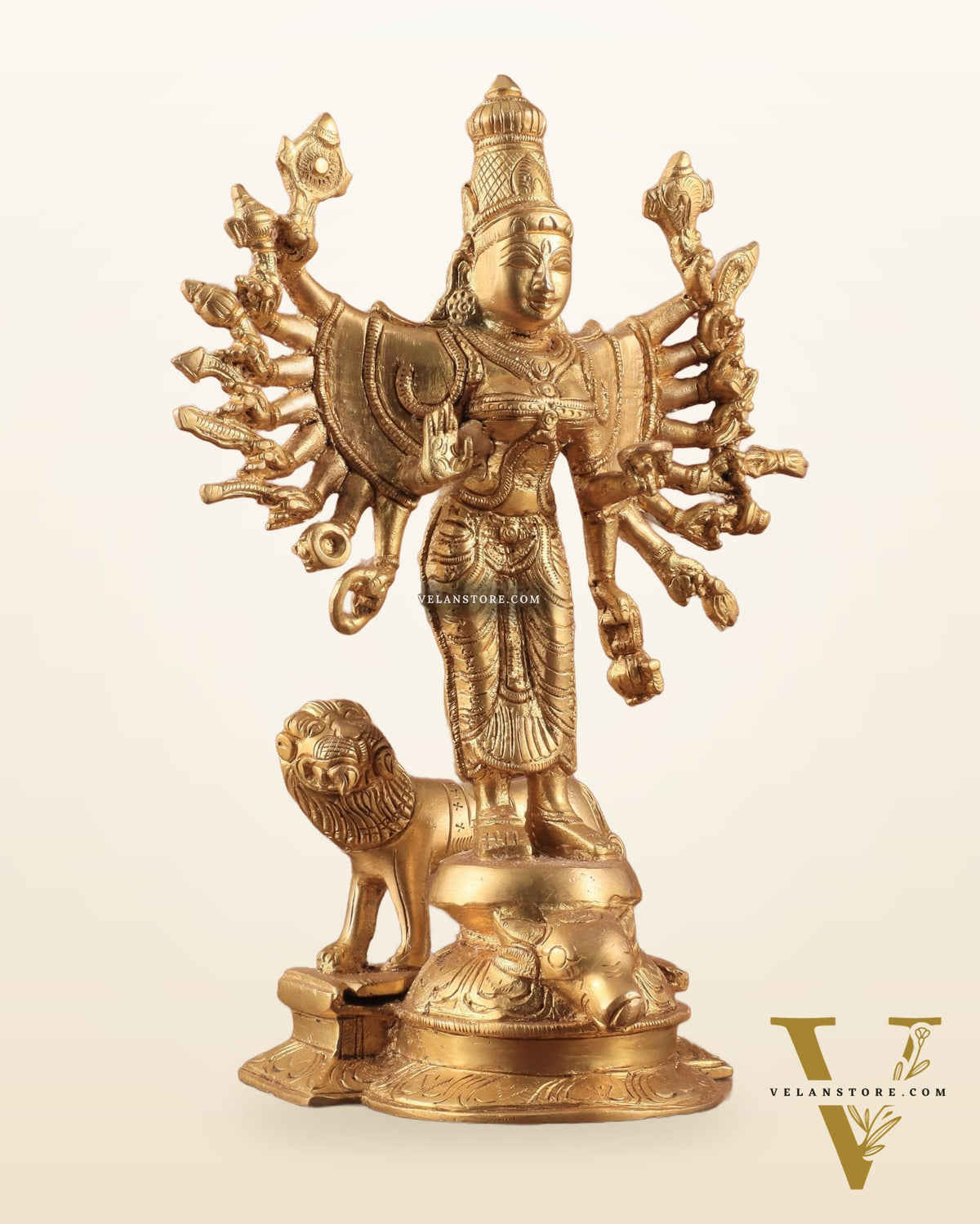 Mahisasur Mardini Durga Brass Idol 10" enhanced carvings