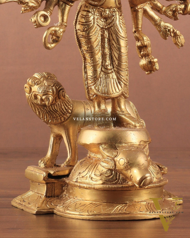 Mahisasur Mardini Durga Brass Idol 10" enhanced carvings