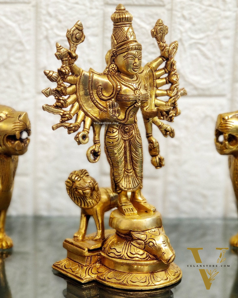 Mahisasur Mardini Durga Brass Idol 10"
